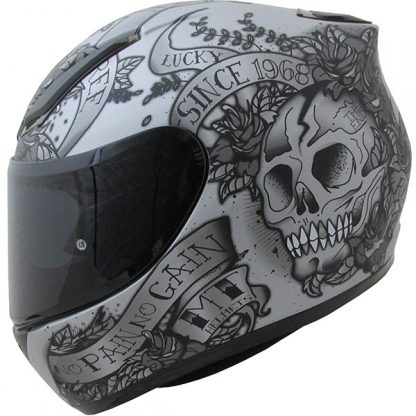 MT Revenge Skull & Roses Motorcycle Helmet Matt Grey