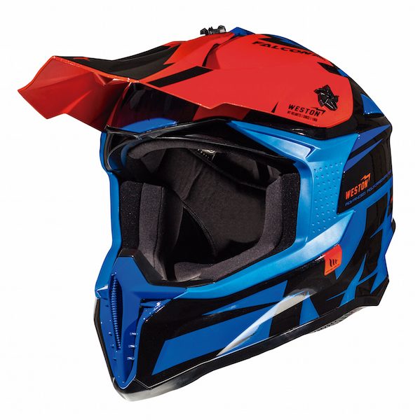 MT Falcon Weston Motocross MX Off Road Motorcycle Crash Helmet Blue Flou Red 